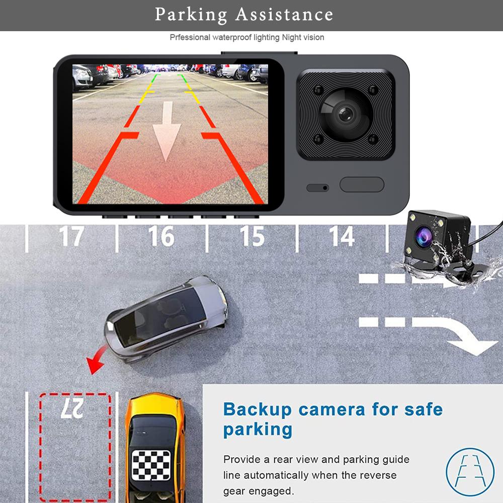 Новый 4K 3-канальный регистратор для вождения, автомобильный видеорегистратор, камера переднего и заднего вида, Wi-Fi, видеорегистратор, ночная версия, автомобильный рекордер, черный ящик