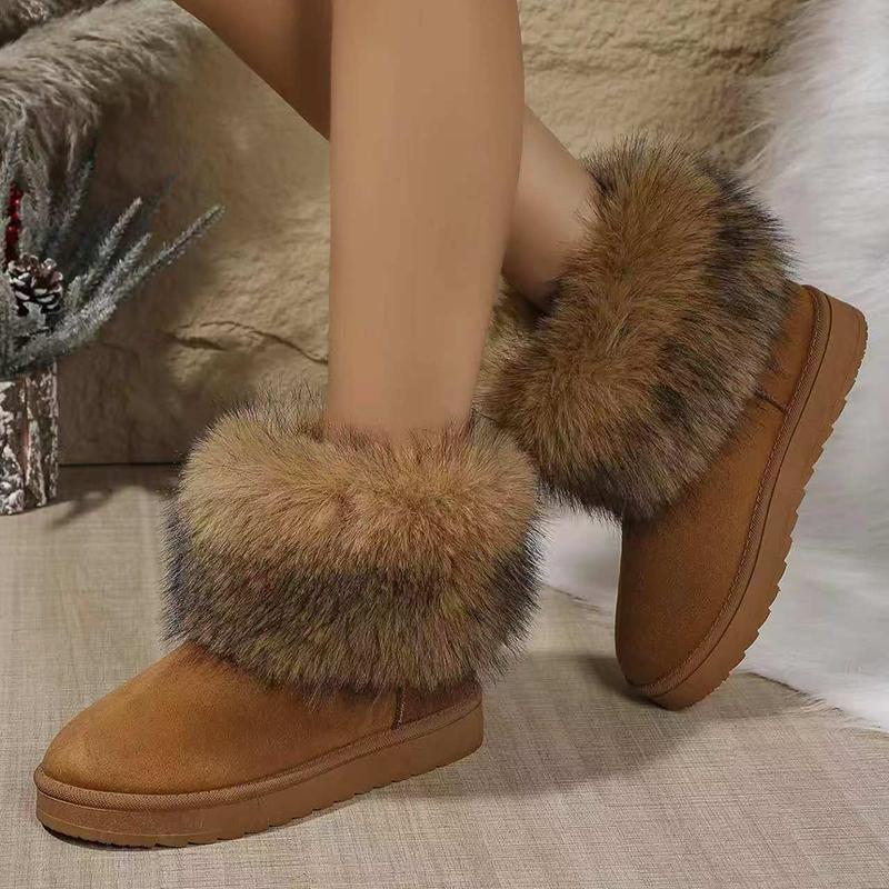 Модные женские зимние сапоги Rimocy Fluffy Faux Fur Snow Boots 2024 года, зимние короткие плюшевые ботильоны на плоской подошве, женские удобные теплые хлопковые ботинки больших размеров