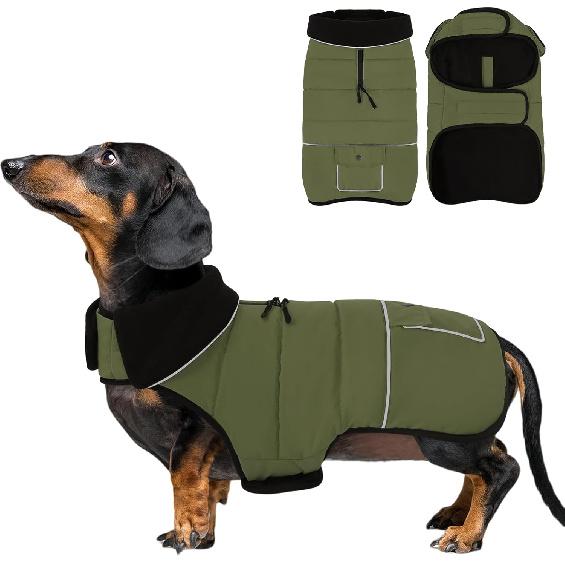 Dog Coat, Small Dog Jacket, Windproof Dogs Puffer Jacket, Fleece Lined Warm Dogs Winter Coat with Harness Hole (Army Green S)