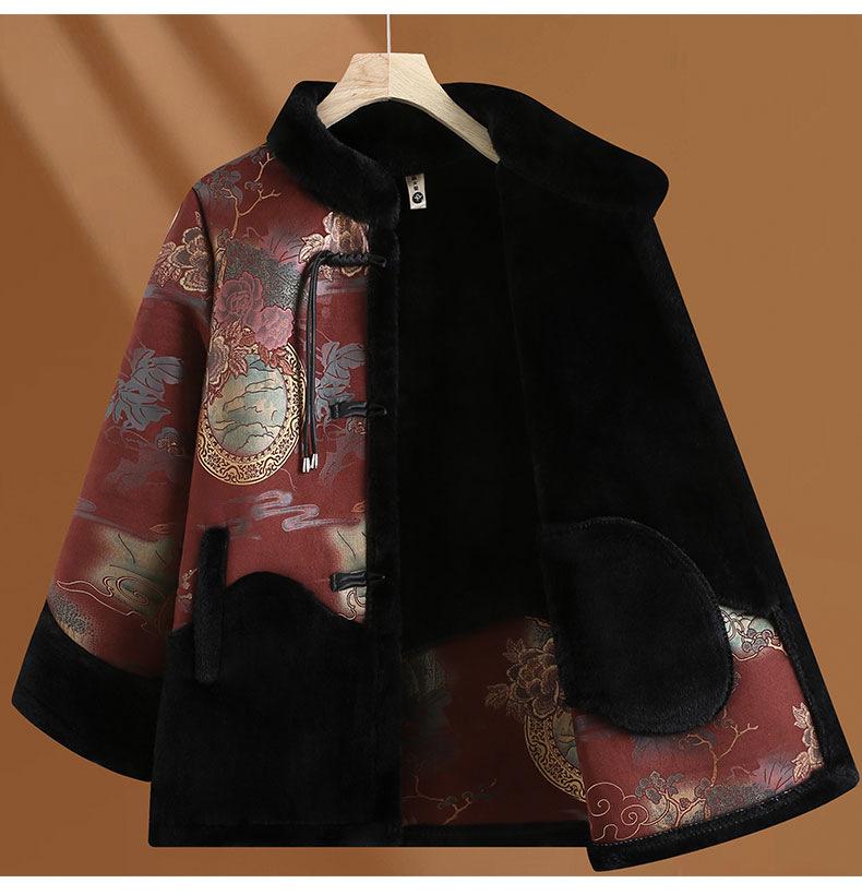 Зимние пальто для женщин среднего и пожилого возраста: Подбитый мехом костюм Тан с застежками-лягушками для мам и бабушек