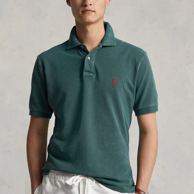 Polo Ralph Lauren SS22 Initial Edition Mesh Brand Logo Однотонная рубашка поло с коротким рукавом Мужские топы Темно-зеленый MNPOKNI1N821690