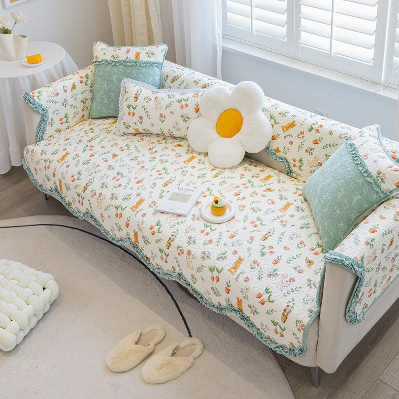 Универсальная всесезонная хлопковая ткань с принтом, стиранная подушка для дивана, корейский пасторальный волнистый край, нескользящее полотенце для диванной подушки, полный чехол