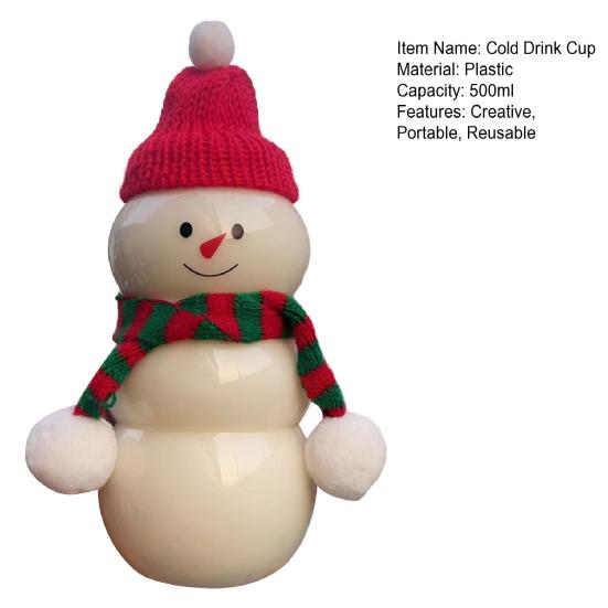 Рождественская бутылка для напитков «Снеговик» со шляпой и шарфами 500 мл, герметичная пластиковая чашка для сока и молока, многоразовая праздничная бутылка для воды для детей