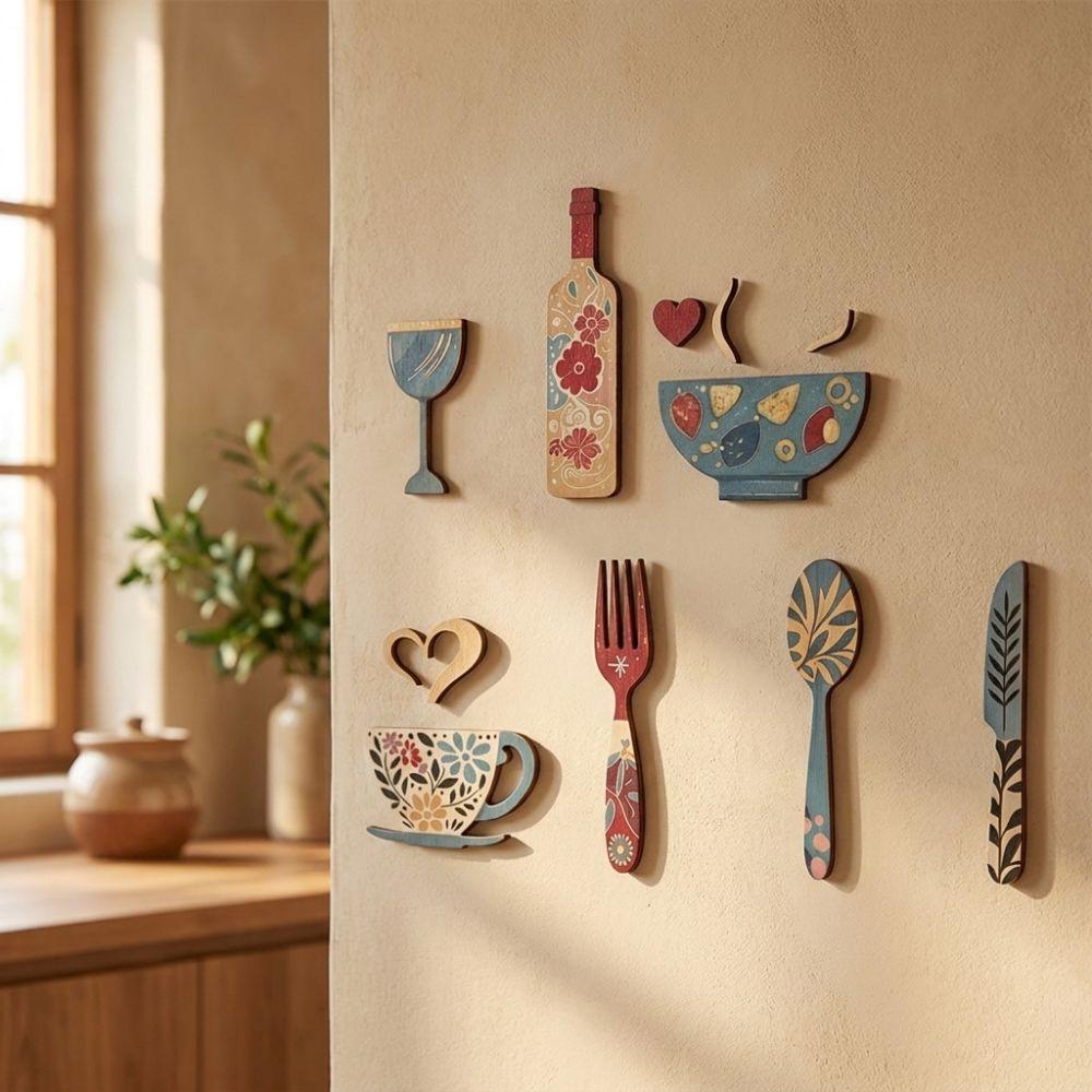 Coffee Cup Wine Bottle Wood Floral Kitchen Utensil Pendant Vintage Creative Hanging Art Cafe