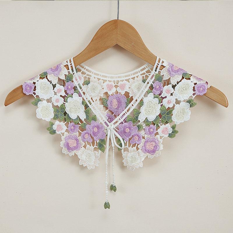 Lace Fake Collar Women Detachable Collars For Women False Collar Embroidery Floral Lolita Lapel Half Shirt Shawl Wrap Decoration