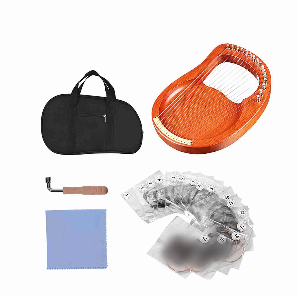 Walter.t 16-струнная деревянная лира-арфа с металлическими струнами, из массива красного дерева, струнный инструмент с сумкой для переноски и ключом для настройки