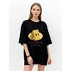 Oversized T Shirt Black Cheese Slice Print Pleasant Hifom Text Casual Wear for Women Summer Streetwear Fashion Top