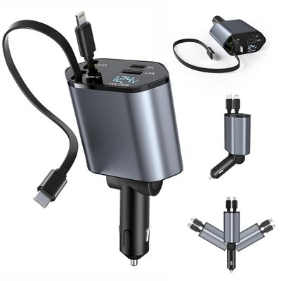120 Вт 4 в 1 выдвижное автомобильное зарядное устройство USB C кабель для iPhone Huawei Samsung шнур для быстрой зарядки разъем адаптера PD QC3.0