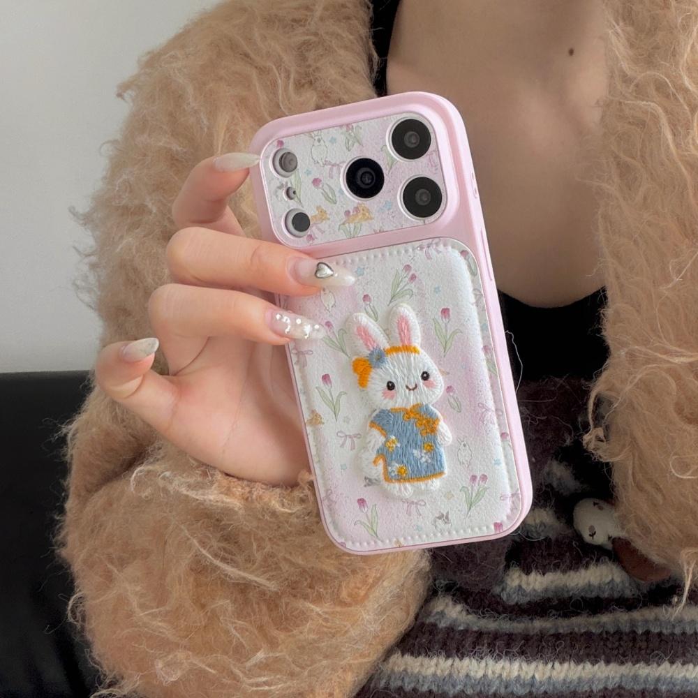 Ins милый вышивка тюльпан кролик для iphone17ProMax Apple 17 чехол для мобильного телефона 16 новый 15pro мультяшный 14 креативный 13 женский 16promax силиконовый противоударный