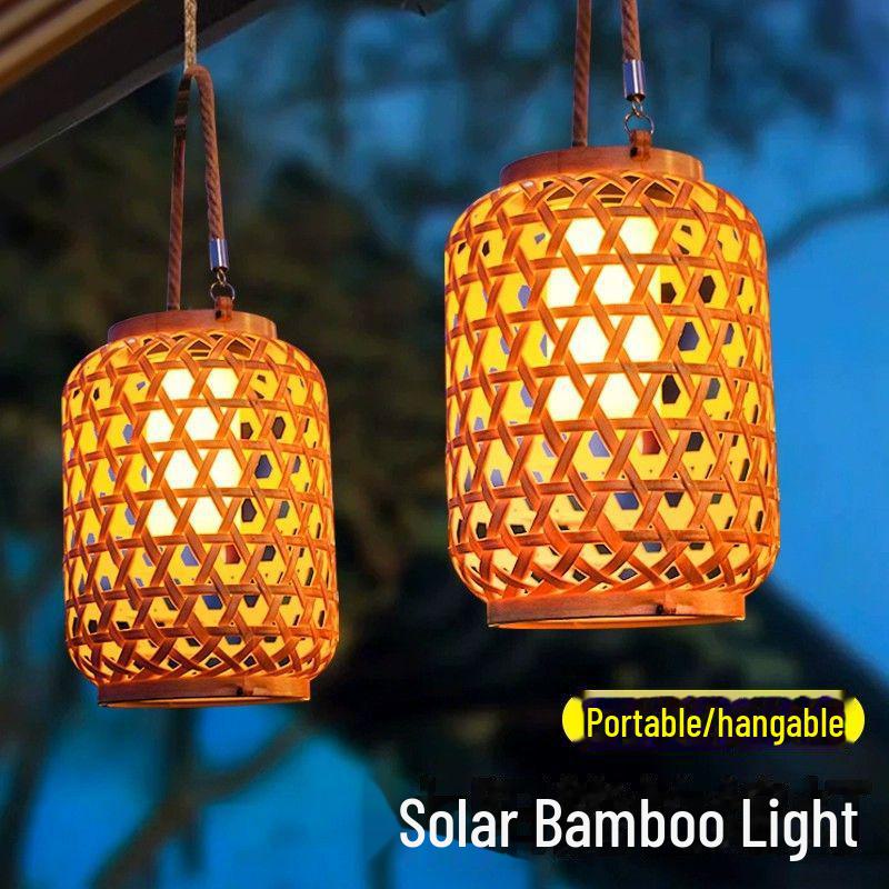 Solar Rattan Lantern: Bamboo Weave for Courtyard and Garden Decoration