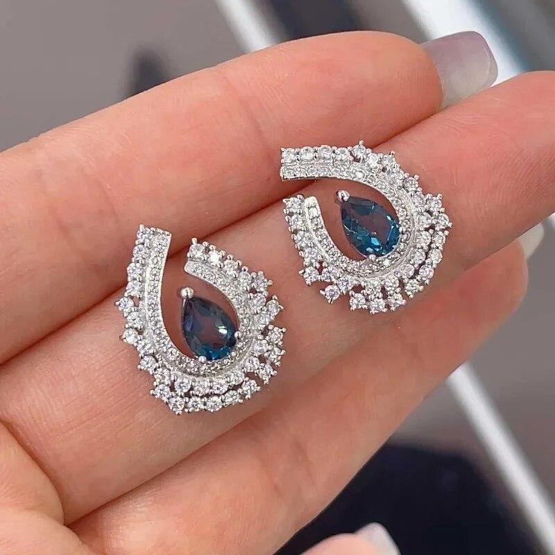 Женские серьги SACEGEMS, стерлинговое серебро 925 пробы, 5*7 мм, серьги-гвоздики с натуральным лондонским синим топазом, ювелирные изделия для свадебной вечеринки