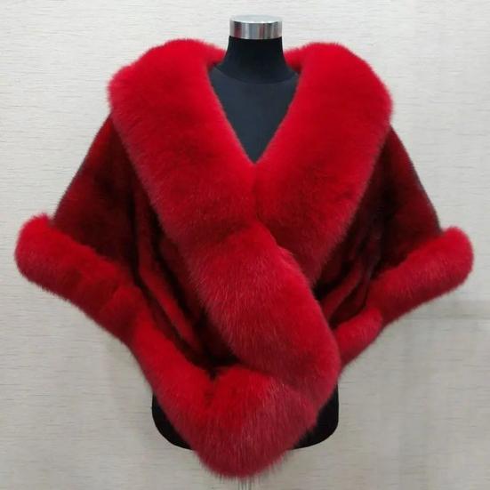 Thickened Warm Mink Fox Fluffy Cape Coat Solid Color Women Winter Faux Fur Shawl