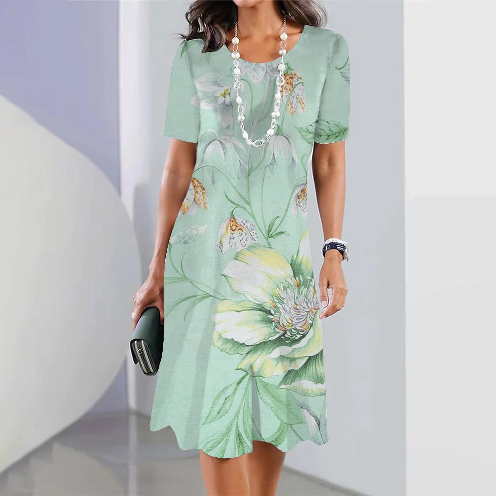 Летнее женское длинное платье с круглым вырезом, длинное платье для женщин, повседневное платье для отдыха на пляже с коротким рукавом, элегантное свободное платье