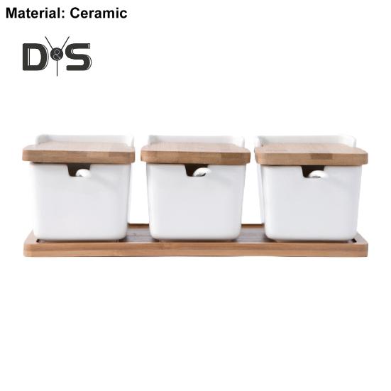 Коробка для приправ с откидной крышкой и ложкой на 250 мл, керамическая кастрюля для специй, соли, сахара, кухонный гаджет