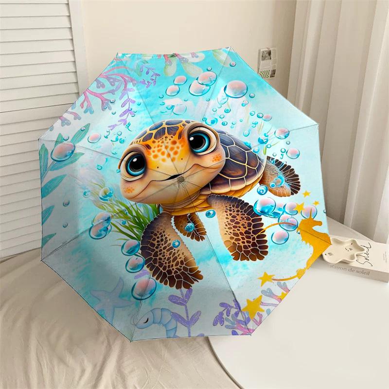 1PC turtle ocean Umbrella-8-Rib Reinforced Portable Folding Travel Suitable for All Seasons Outdoor Daily Use -J0350