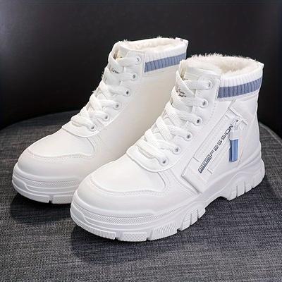 Женские повседневные кроссовки на шнуровке, зимние плюшевые туфли с высоким берцем, нескользящие, теплые туфли