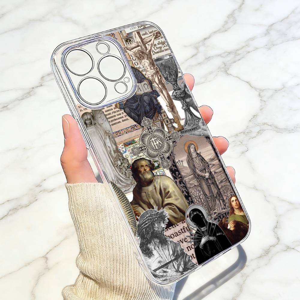 Classic Stained G-Glass Jesus Christ  Phone Case Transparent Silicone Soft For iPhone 17 16 15 14 13 12 11 Mini Pro Max Plus