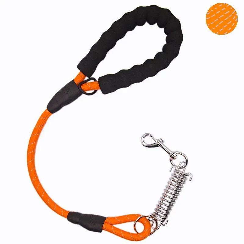 Dog Leash Short Dogs Leashes Stainless Steel Spring Dogs Chain Nylon Reflective Leash for Big Dog Walking 60cm Rope Pet Supplies
