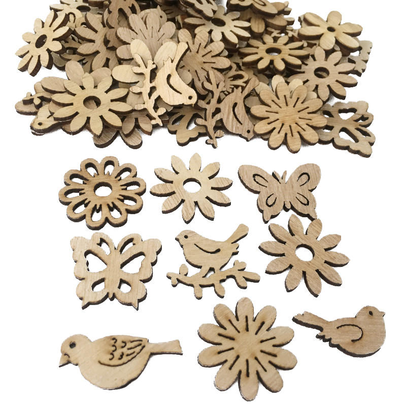 50PCS Hollow Wood Pieces Embellishments Vintage Christmas Unfinished Wood Ornament Decorative Accessories for DIY Scrapbooking Handmade Crafts