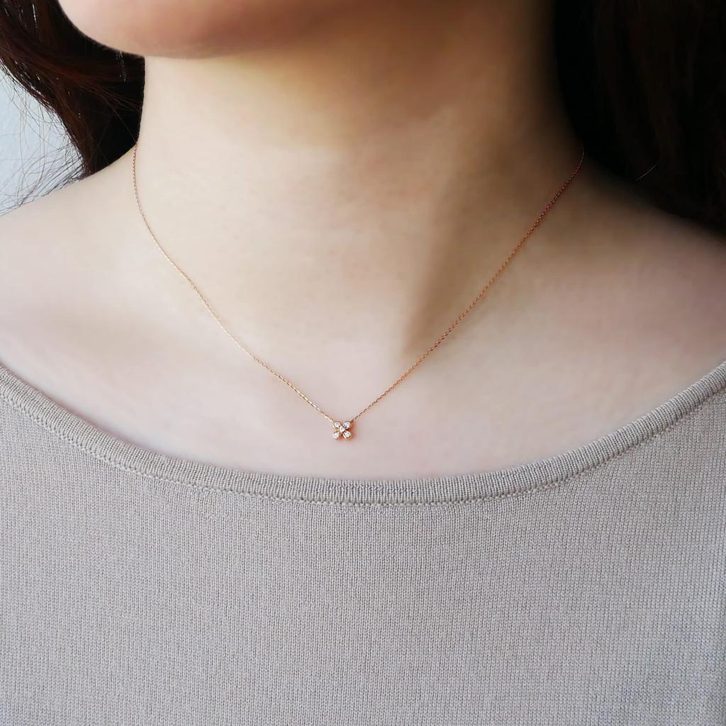 Ожерелье из розового золота K18 с бриллиантами и цветком AGAN652940DI [Vendome Aoyama] [Официально]