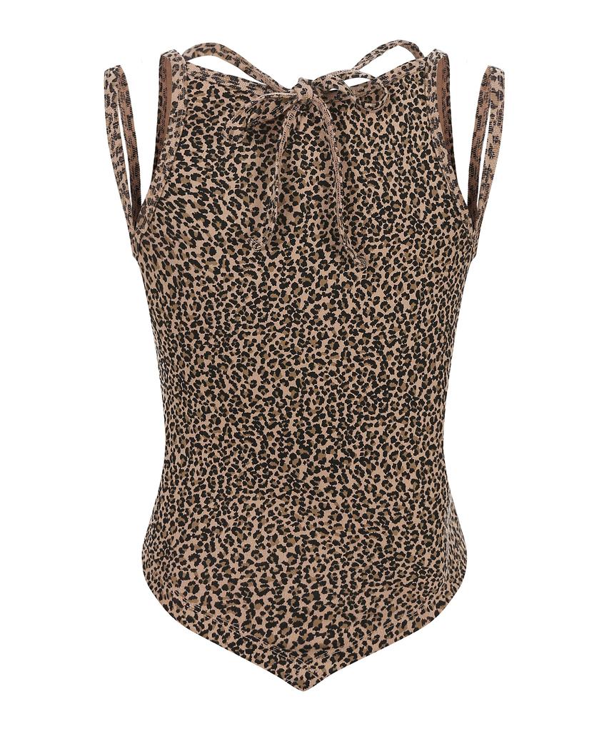 LALAFOX Leopard Print Cut Out Sleeveless Top Brown Br2Cv001