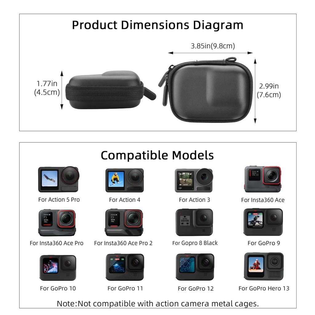 Чехол для переноски для DJI Osmo Action 5 Pro/4/3, Маленькая сумка для хранения для GoPro, Жесткий дорожный защитный чехол из полиуретана для Insta360 Ace/Ace Pro