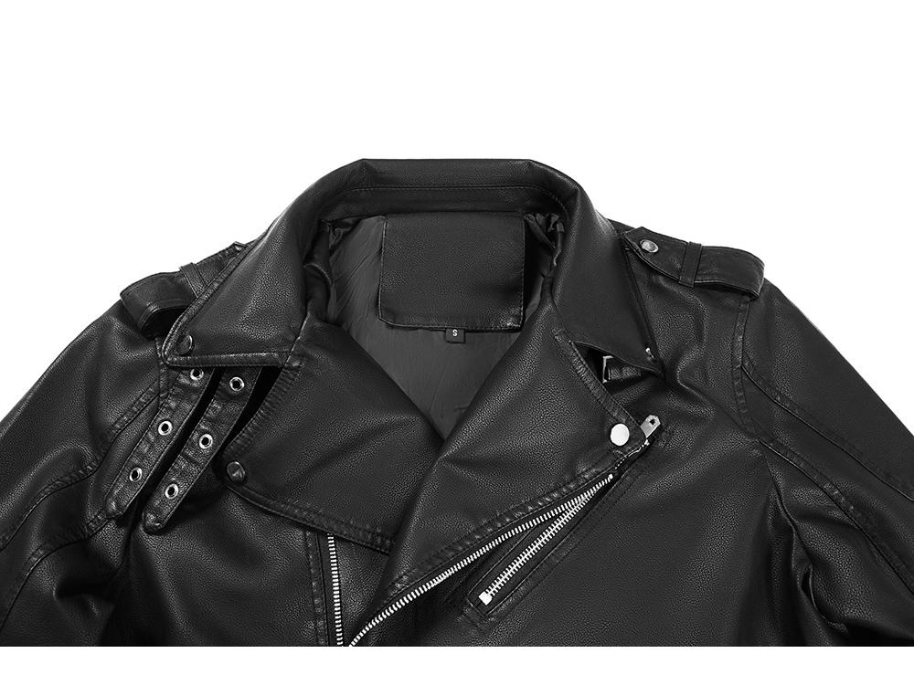 Мужская мотоциклетная куртка Cross-Border из искусственной кожи с множеством молний и поясом — в европейском стиле хип-хоп для осени/зимы.