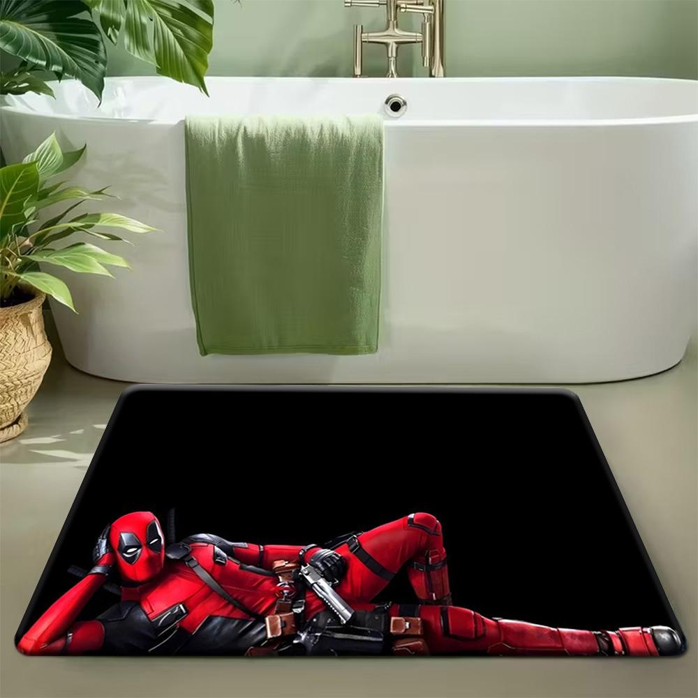 Bath Mat 1pc, Spider for Man Battle Pose, MARVEL Flannel Rectangular Mat, Bathroom Non-slip Entrance Mat, Fun Door Decoration