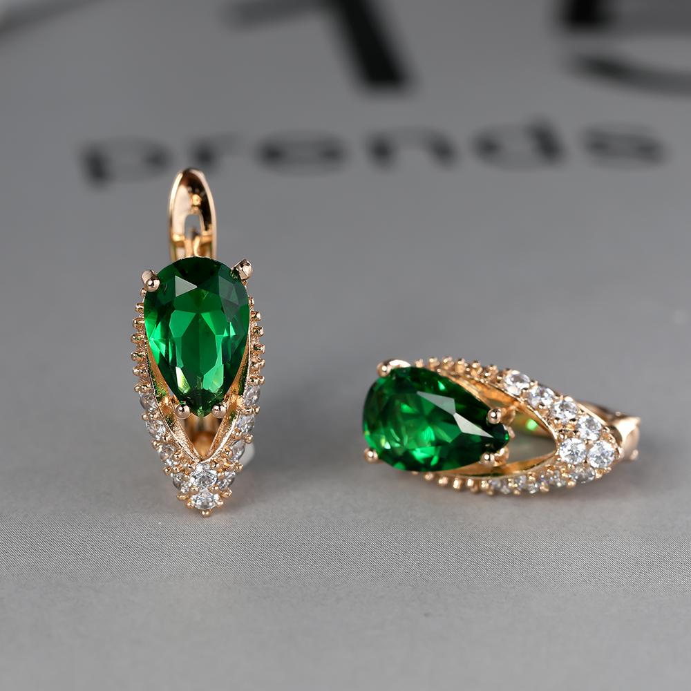 2022 New Geometric Teardrop Cut Green Stone Earrings Temperament Long Drop Trendy Female Earrings
