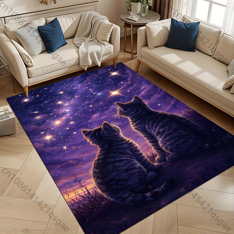 1PC Two cats gaze at stars Print Carpet Rug for Living Room Bedroom Sofa Doormat Home Decor Non-slip Floor Mat