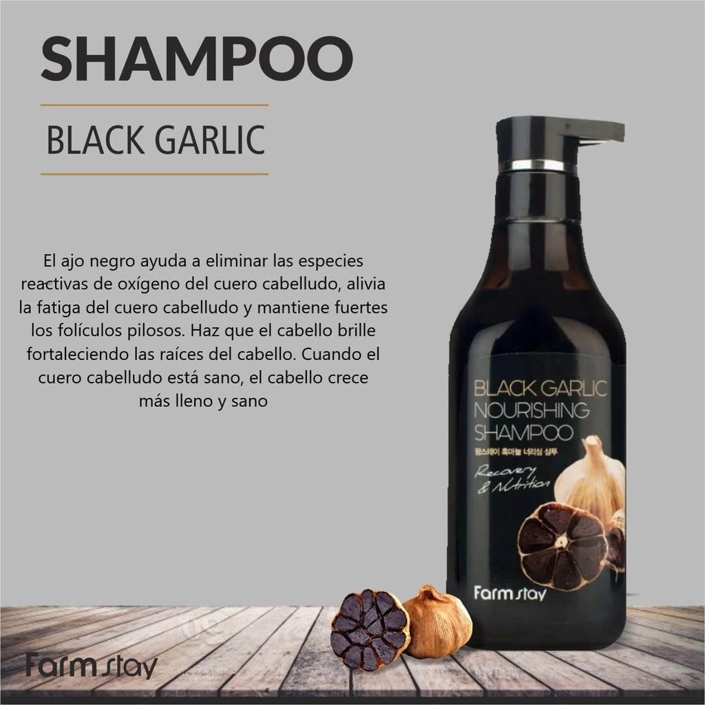 FARM STAY Black Garlic Nourishing Shampoo 530ml - питательный шампунь с черным чесноком
