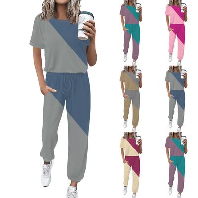 Женский спортивный костюм с круглым вырезом и коротким рукавом, свободные брюки