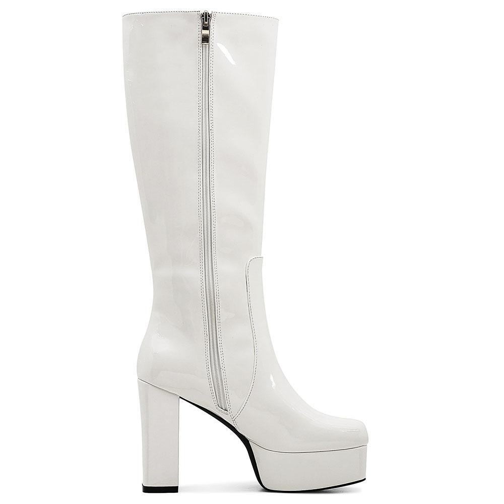 DoraTasia Круглый носок Толстый каблук Платформа Женские сапоги до колена Стильные удобные Зимние сапоги для женщин с боковой молнией