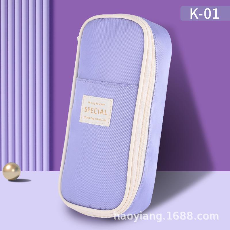 Вместительный холщовый пенал для школьников средних классов с защитой от грязи, двойной застежкой-молнией и тремя слоями, в свежем и простом дизайне в виде макарон.