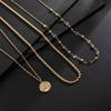 SHIXIN Exquisite 3Pcs/set Trendy Crystal Choker Coin Pendant Necklace Men Punk Charms Gold Color Twist Clavicle Chains Jewelry