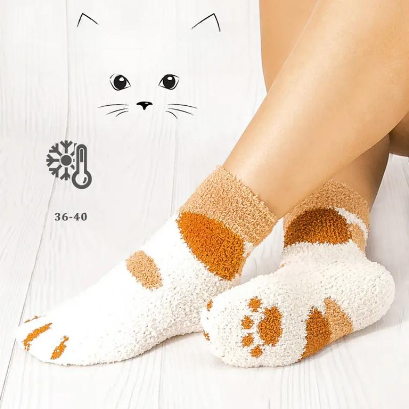 Women's Cute Cat Paw Socks Winter Thickened Coral Velvet Socks Soft Mid-calf Socks