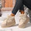 Fashion Women's Chunky Fluffy Fur Lace Up Winter Boots New Faux Shearling Warm Comfort Ankle Boots Anti-slip Platform Snow Booties
