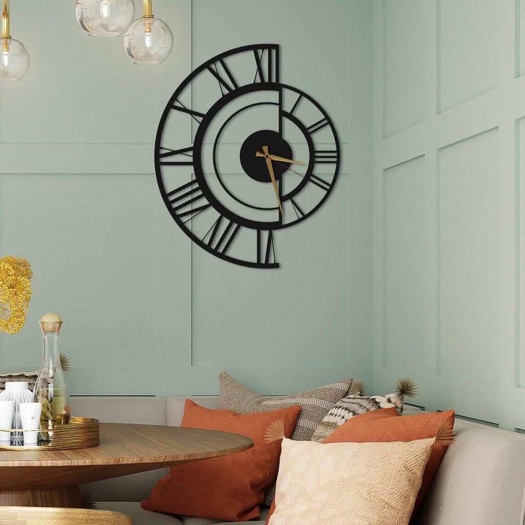 Large World Map Wall Clock, Metal Minimalist Modern Clock, Round Silent Non-Ticking Battery Operated Wall Clocks for Living Room/Home