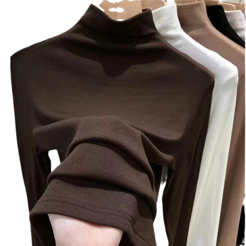 Женская белая приталенная рубашка с длинным рукавом и воротником-стойкой в корейском стиле - Мода осень/зима