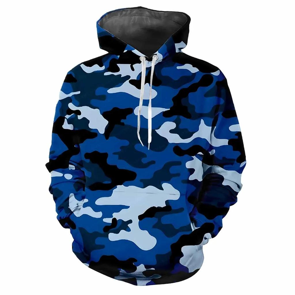 Trendy Men's Hoodie Printed Camouflage Patterns Digital Printing Casual Long Sleeved Hooded Thick Fabric Tops