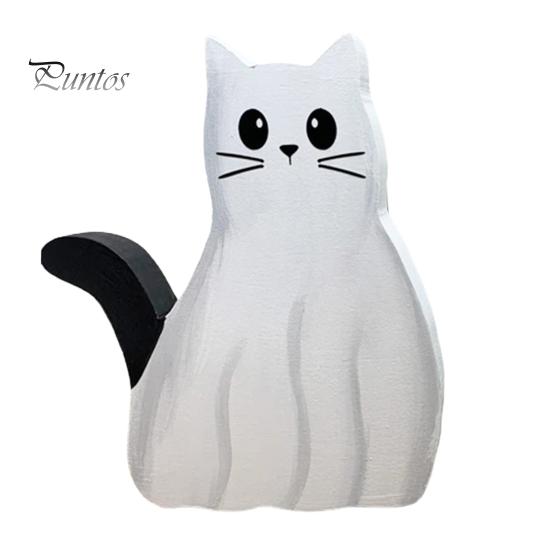 1/2 шт., табличка на стол с изображением призрачного кота, Хэллоуин, жуткий деревянный призрачный котенок, многоуровневое украшение для подноса, деревенский настольный призрачный животный, многоуровневое украшение для подноса