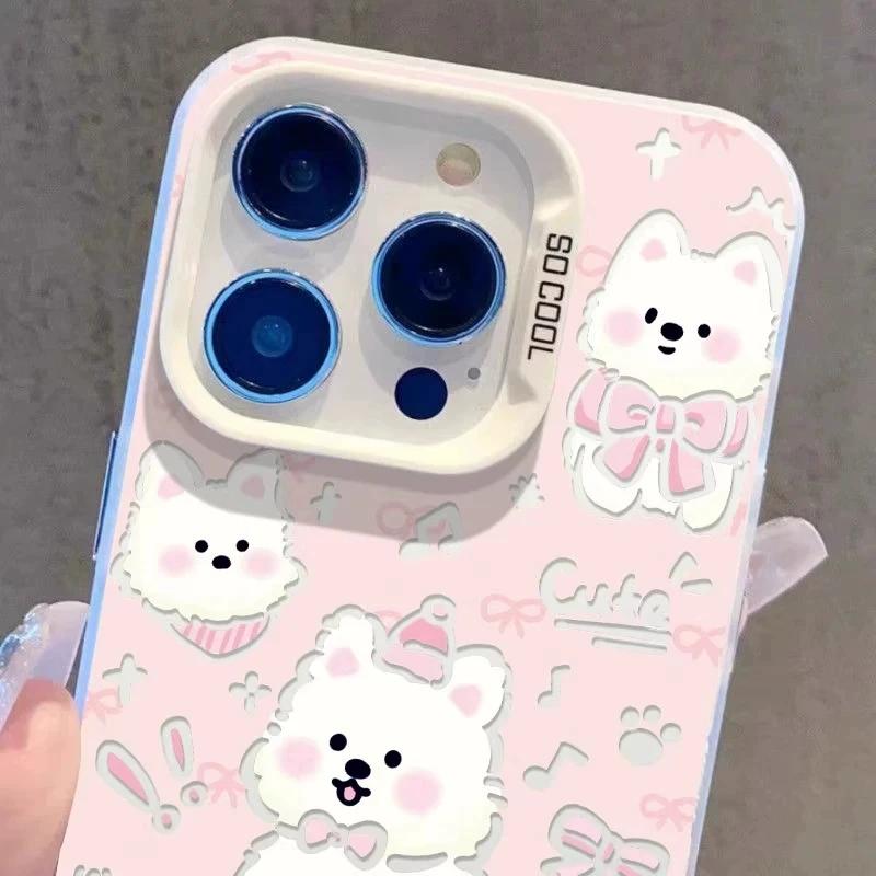 Cute West Highland White Terrier Phone Case, Pink Bow Puppy Shockproof Cover for iPhone