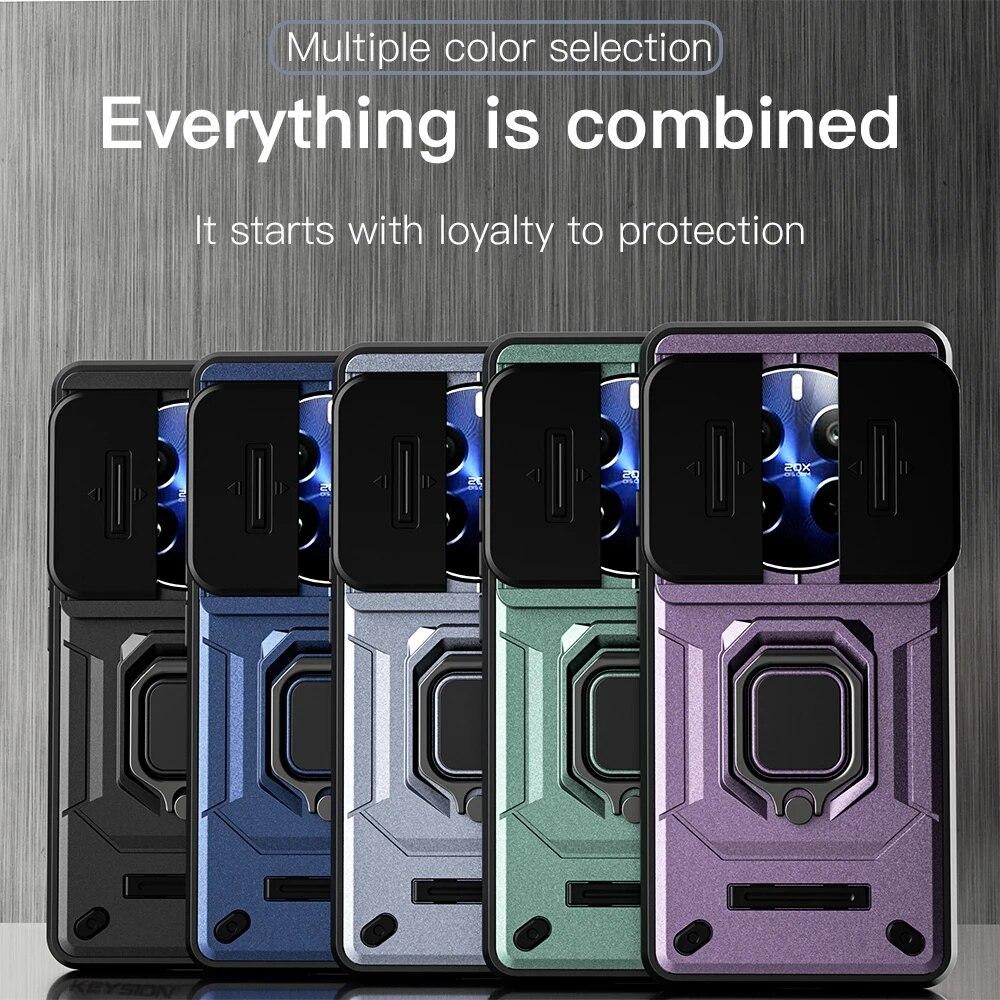 KEYSION Противоударный чехол для Realme 12 Pro + 5G 12 + 5G, защитное кольцо для объектива слайд-камеры, чехол-подставка для телефона для OPPO Realme 12 + 5G