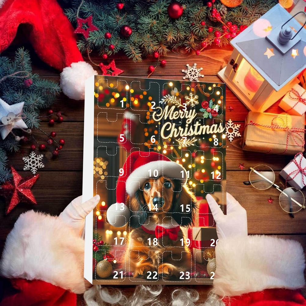 2D Dachshunds Advent Calendar Cat Pendant Ornament 24 Days Christmas Countdown Calendar Xmas Tree Hanging Pendant Christmas Gift