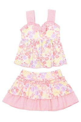 Раздельный купальник танкини с цветочным узором для 130 см [Gelato Toddler] Дети, Девочки, Розовый,