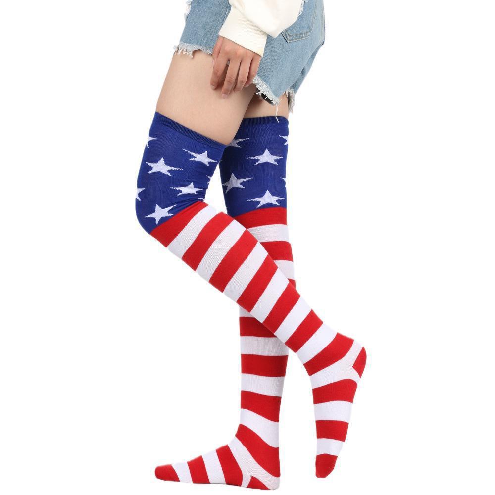 Women Knee High Socks American Flag Stockings Socks Star Spangled Banner Socks Over Knee Socks Thigh High Socks