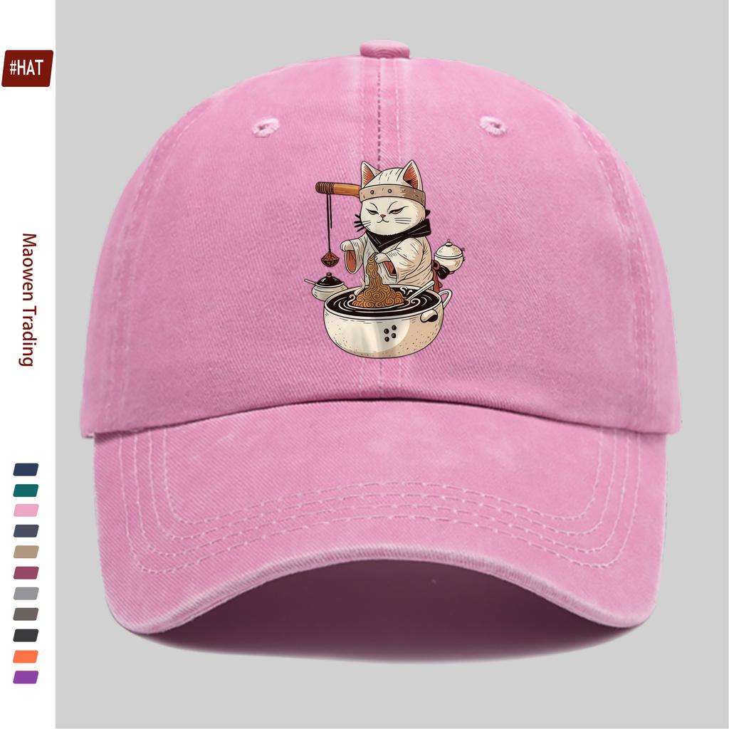 pc Cute Cat Selling Noodles Pattern Printed Baseball Cap Sun Hat with Cartoon Anime Element Print Design Comfortable and Ligh