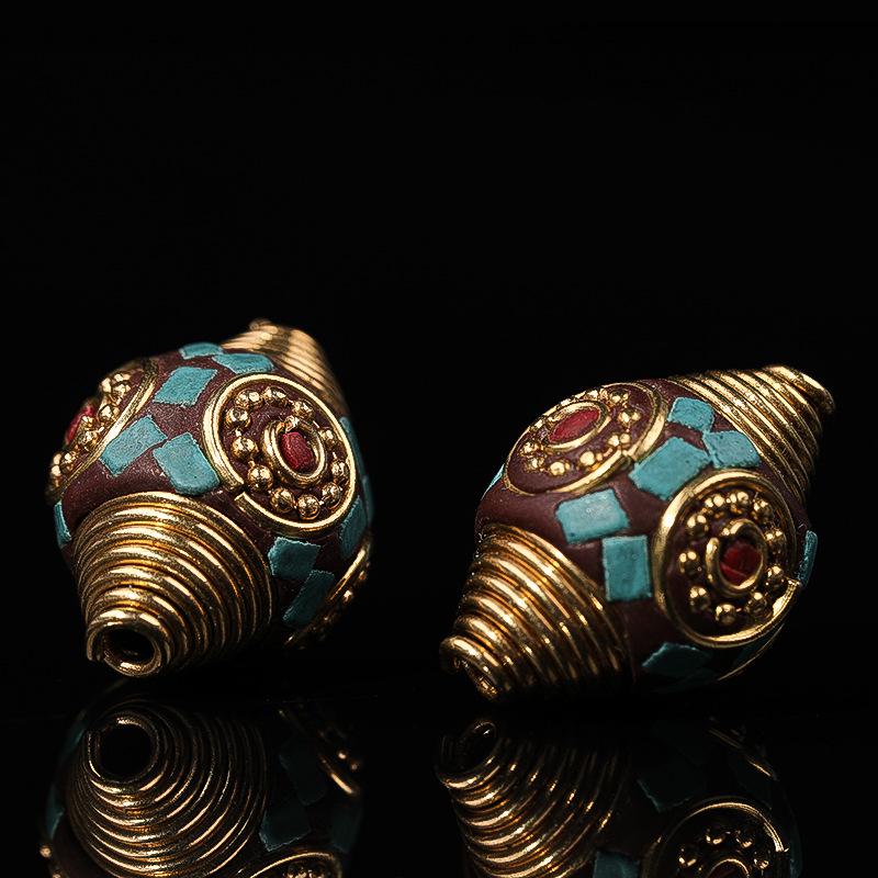 Nepal Six-Syllable Mantra Brass-Inlaid Spacer Beads for DIY Buddhist Rosary