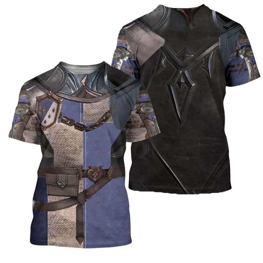 Medieval Knight Armor Men's T-shirt Tops 3D Print Tshirts Templar Knight Cosplay Short Sleeve Shirt O Neck Cool Streetwear