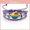 Colorful Distinctive And Rainbow Flag Time Gemstone Purple Leather Bracelet